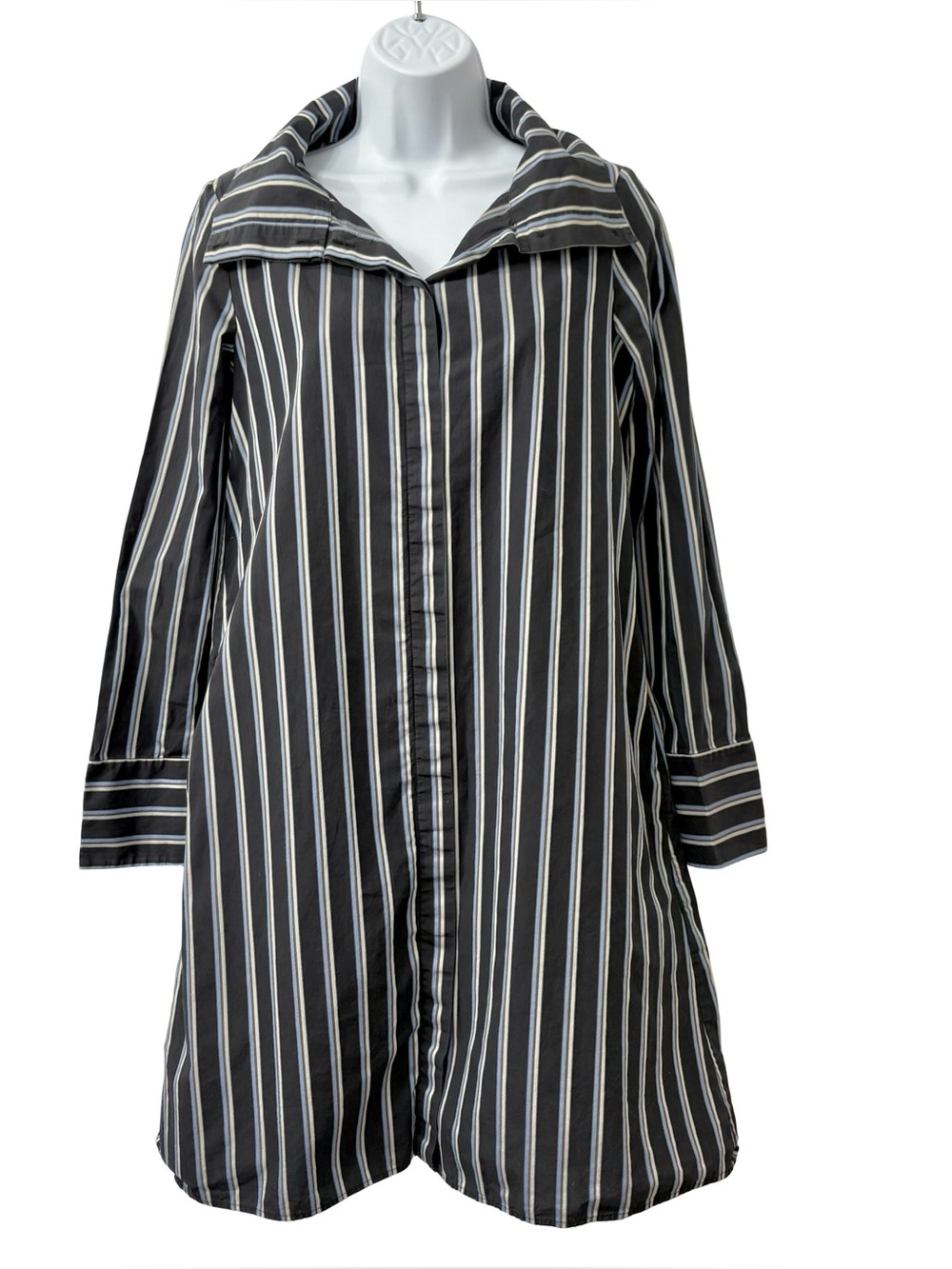 COS button-up Cotton dress featuring‎ black, blue, white vertical stripes Size 2